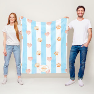 Couverture Polaire Bleu et blanc - Coeurs, Empreinte de patte, Coque