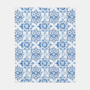 Couverture Polaire Bleu et blanc Italien aquarelle carreaux motif