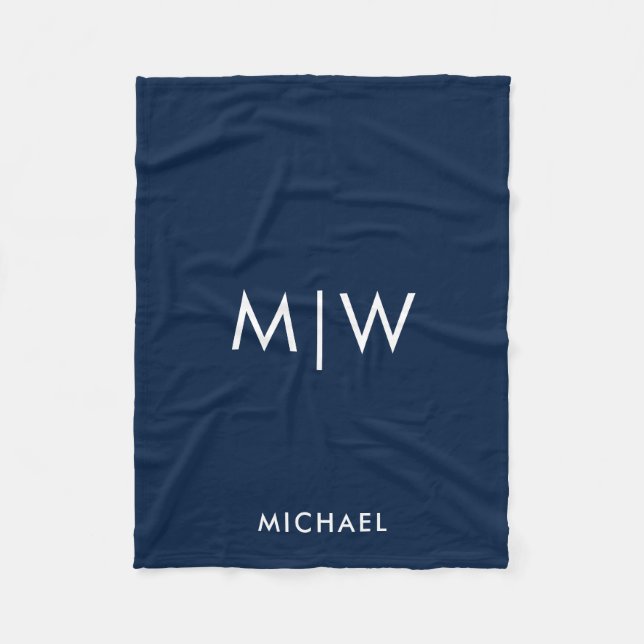 Couverture Polaire Bleu et blanc | Volet Monogramme moderne vide (Devant)