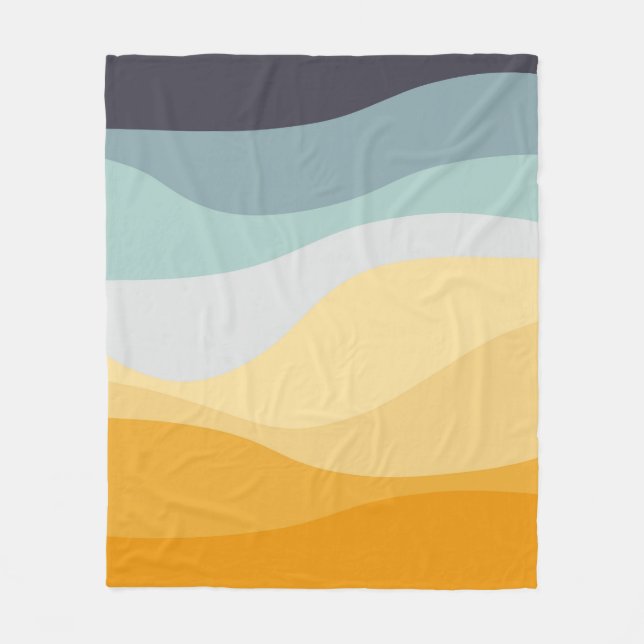 Couverture Polaire Bleu et jaune rétro style océan ondulé (Devant)