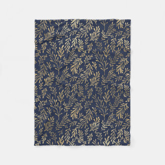 Couverture Polaire Bleu et or Abstrait Art Déco Motif Feuille