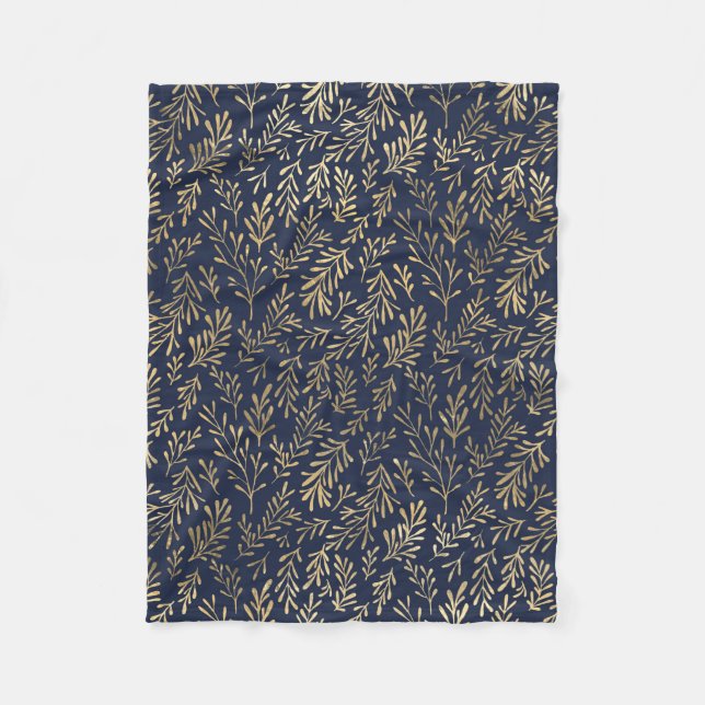 Couverture Polaire Bleu et or Abstrait Art Déco Motif Feuille  (Devant)