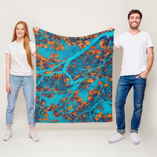 Couverture Polaire Bleu et orangers colorés (En situation)