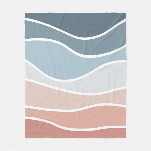 Couverture Polaire Bleu et rose style rétro vagues design (Devant)