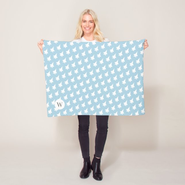 Couverture Polaire Bleu F-35 Jet Motif Monogramme Bébé polaire Blank (En situation)
