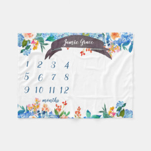 Couverture Polaire Bleu Fleur Mensuel Jalon Baby Girl Blanket