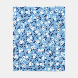 Couverture Polaire Bleu, Fleurs blanches : Vintage