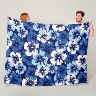 Couverture Polaire Bleu floral hawaïen de ketmie épique Aloha -