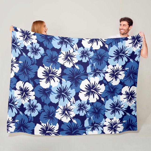 Couverture Polaire Bleu floral hawaïen de ketmie épique Aloha - (En situation)