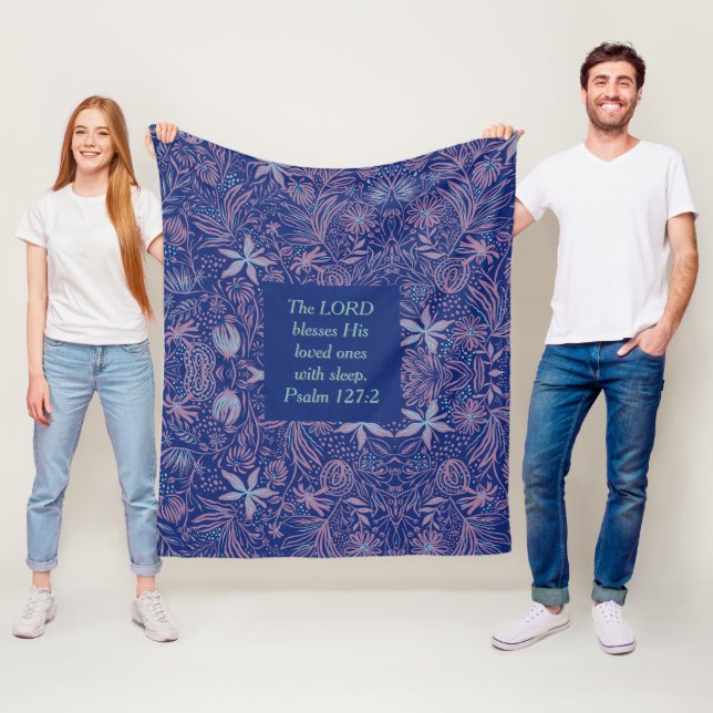 Couverture Polaire Bleu FLORAL | LE SEIGNEUR BÉNÉFICIE DE SOMMEIL | C (En situation)