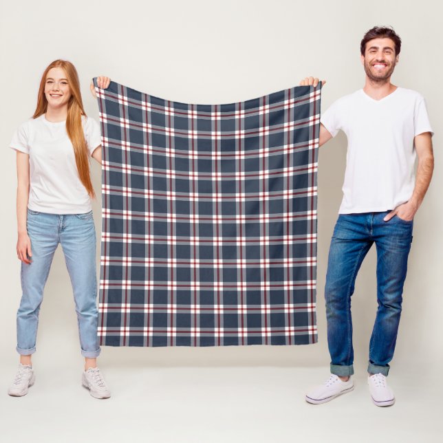 Couverture Polaire Bleu foncé Bleu Blancs En vichy Plaid Motif (En situation)