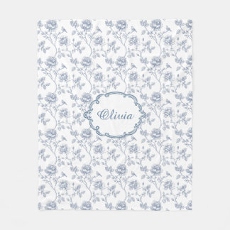 Couverture Polaire Bleu Français Toile de Chine Chinoiserie Fleurs No
