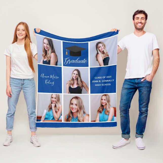 Couverture Polaire Bleu Graduate Photo Collage Custom Graduation 2025 (En situation)