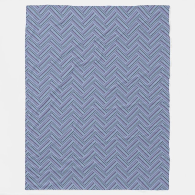 Couverture Polaire Bleu gris rayures motif double tissage (Devant)