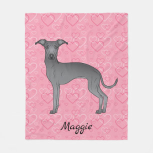 Couverture Polaire Bleu Italien Greyhound Chien mignon Sur Coeur Rose