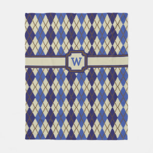 Couverture Polaire Bleu Jacquard Scone Blanche polaire