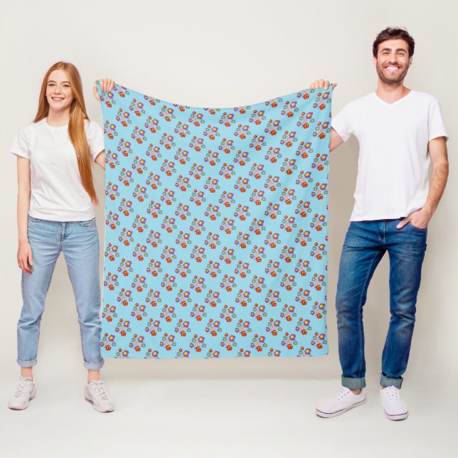 Couverture Polaire Bleu joli Ladybug et Fleurs Motif Fleece (En situation)