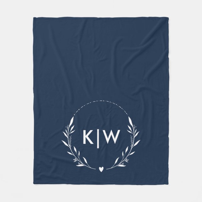 Couverture Polaire Bleu marine et blanc | Monogramme initiales modern (Devant)