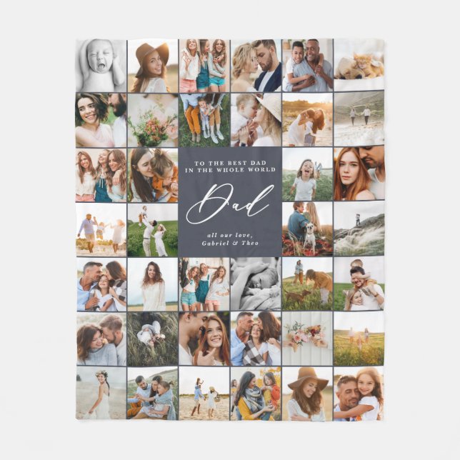 Couverture Polaire bleu marine moderne script multi photo cadeau papa (Devant)