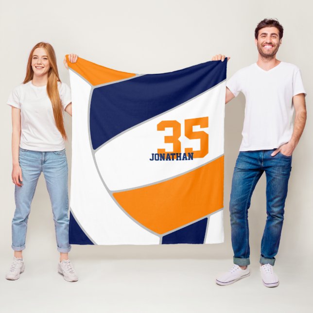 Couverture Polaire bleu marine orange garçons filles ginormous volley (En situation)