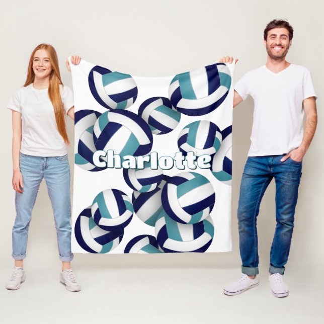 Couverture Polaire bleu marine turquoise volleyball équipe couleurs s (En situation)