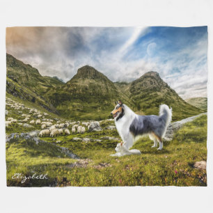 Couverture Polaire Bleu Merle Collie Herbe à moutons - Personnalisé