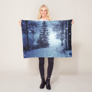 Couverture Polaire Bleu Moonlit Forêt magique Scène d'hiver