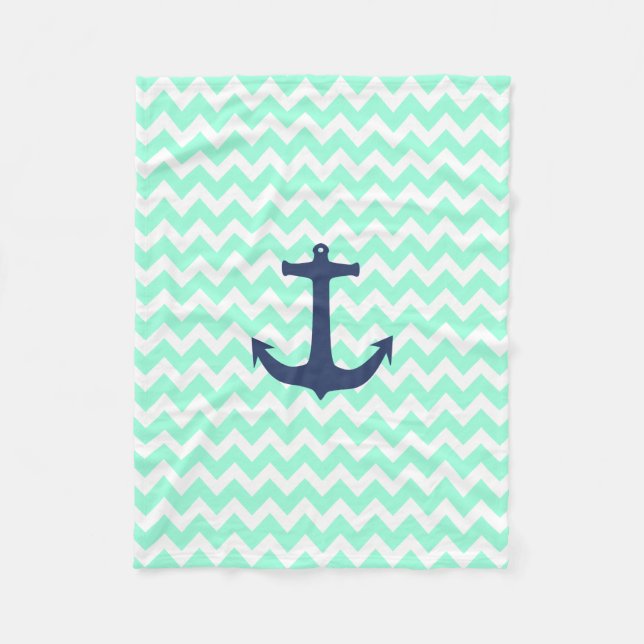Couverture Polaire Bleu nautique Chevron de menthe d'Ancre de bleu (Devant)