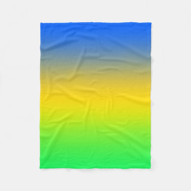 Couverture Polaire Bleu néon, jaune, dégradé vert, ombre. (Devant)