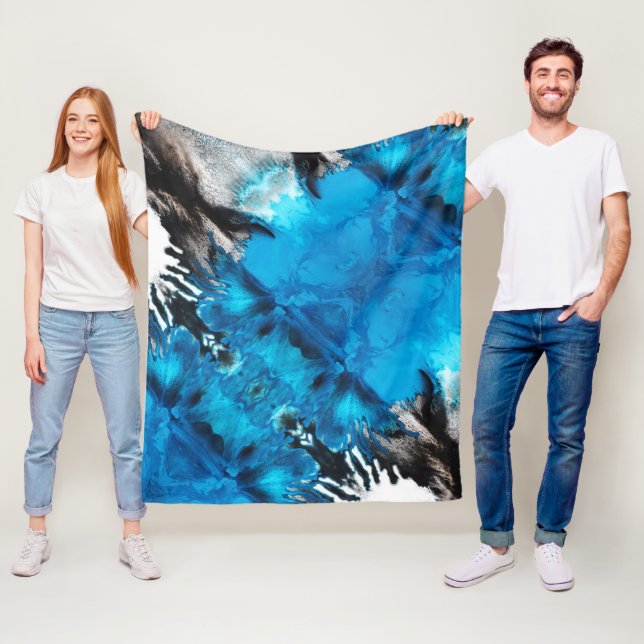 Couverture Polaire Bleu noir blanc gris couleur Paint Splash Abstrait (En situation)