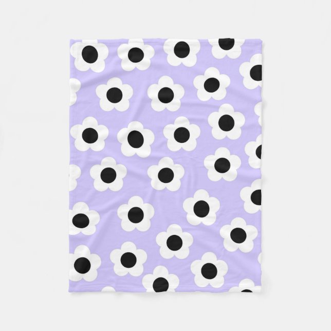 Couverture Polaire Bleu Noir Blanc Tropical Floral Printemps Botaniqu (Devant)