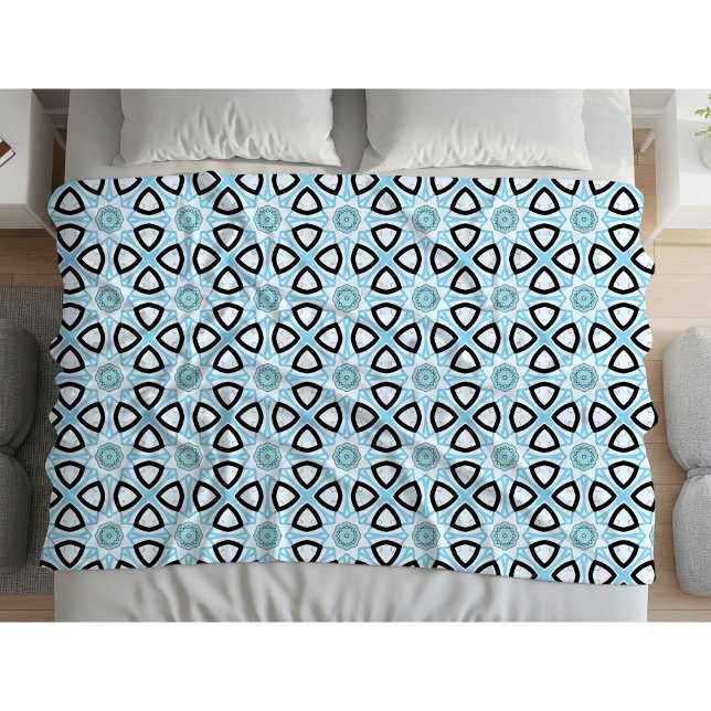 Couverture Polaire Bleu, noir et blanc à motifs géométriques  (Créateur téléchargé)