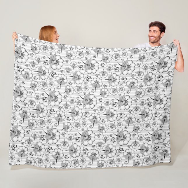 Couverture Polaire Bleu noir joli fleurs sans couture motif (En situation)