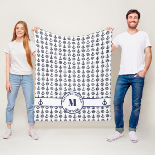Couverture Polaire Bleu noir marine Ancres White Ship Roues F