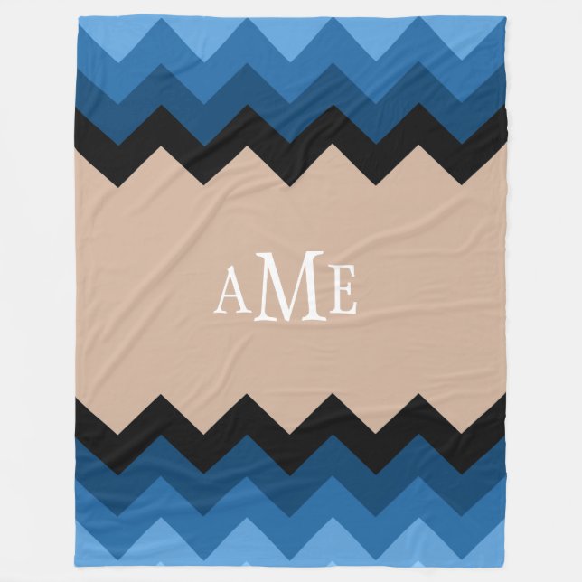 Couverture Polaire Bleu Ombre Chevrons Monogram Fleece Blanche (Devant)