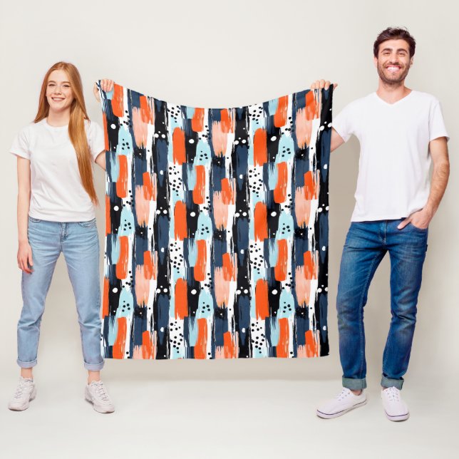 Couverture Polaire Bleu orange brosses Motif Abstrait (En situation)