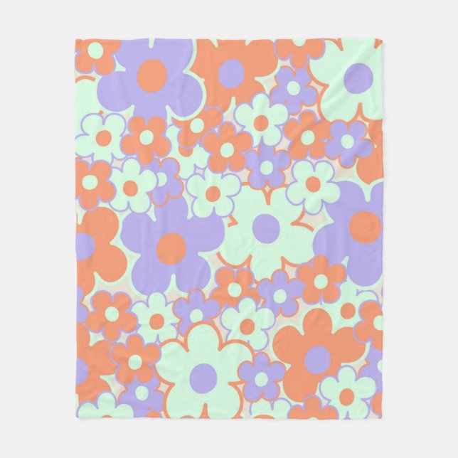 Couverture Polaire Bleu orange violet tropical Floral Botanique (Devant)