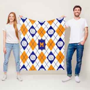 Couverture Polaire bleu orange volley équipe couleurs Jacquard motif