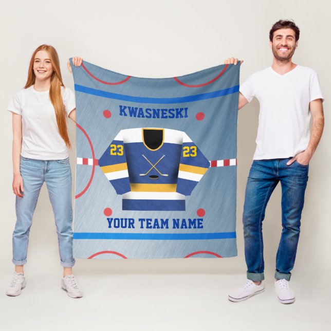 Couverture Polaire Bleu| Patinoire de hockey sur glace| Joueur Jersey (En situation)