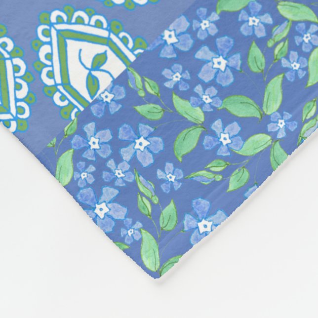 Couverture Polaire Bleu Périwinkle Floral Boho Faux Motif Patchwork (Coin)