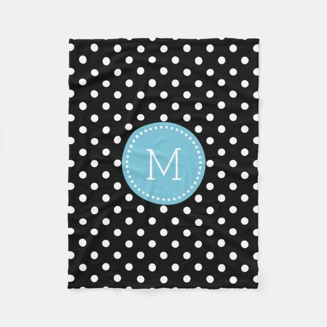 Couverture Polaire Bleu Polkadot Blanc Et Noir (Devant)