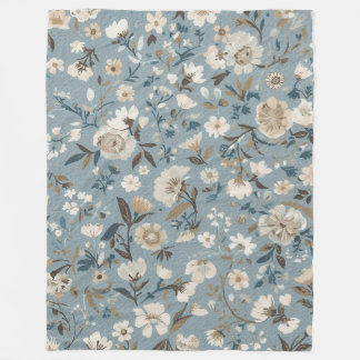 Couverture Polaire Bleu Poussiéreux Marron Crème Floral Cottage