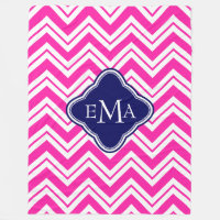 Bleu Rose Et Blanc Zigzag Chevron 2 Monogramme
