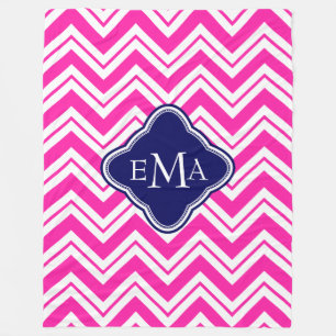Couverture Polaire Bleu Rose Et Blanc Zigzag Chevron 2 Monogramme