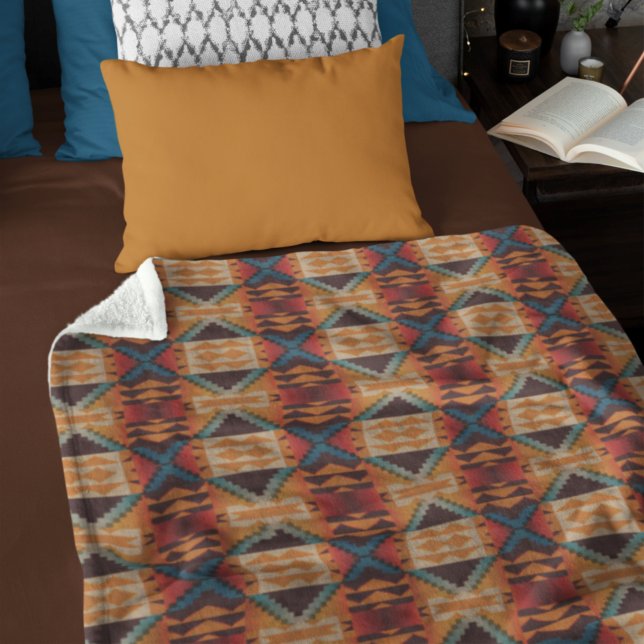 Couverture Polaire Bleu Sarcelle Marron Foncé Beige Orange Rouge Art  (Créateur téléchargé)