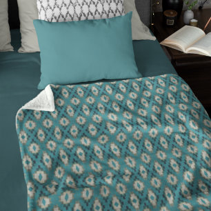 Couverture Polaire Bleu sarcelle marron taupe beige gris Art tribal