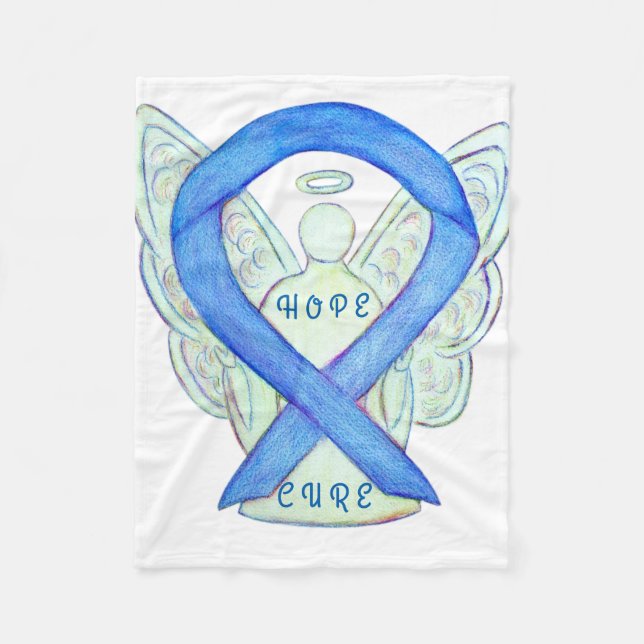 Couverture Polaire Bleu Sensibilisation Ruban Angel Hope et Cure Blan (Devant)