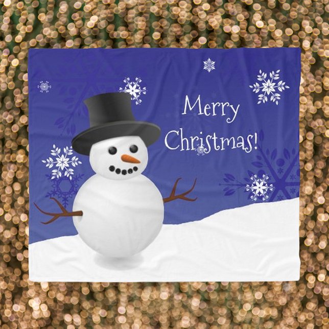 Couverture Polaire Bleu Snowman scène d'hiver Noël Fleece Blanket (Blue Snowman Winter Scene Christmas Fleece Blanket)
