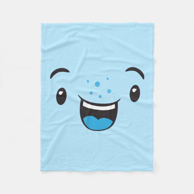 Couverture Polaire Bleu souriant Kawaii visage polaire Blanche (Devant)