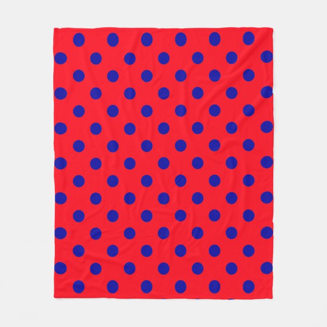 Couverture Polaire Bleu sur rouge Pois design Motif (Devant)